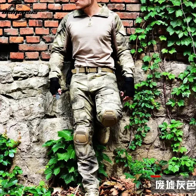 Woodland Camouflage Uniform Tactical Combat Suit Airsoft War Game Clothing Shirt + Pants Elbow