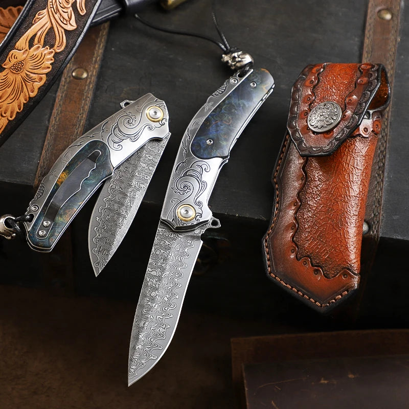 Handmade Damascus Steel Pocket Knife, Men s and Women s Folding Knife, Outdoor