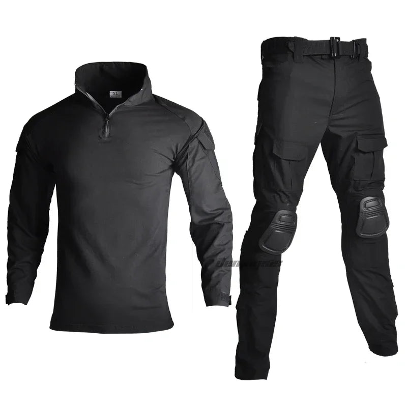 Tactical Camouflage Uniform Clothes Mens Outdoor Paintball Hunting Combat Shirt + Pants with Knee