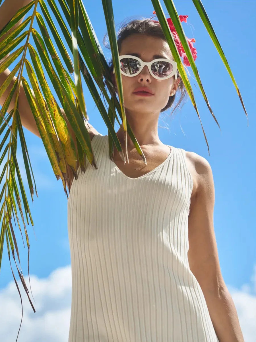 Bornladies Dames Mouwloze Gebreide Jurk Band Zomer Mode Brede Schouders