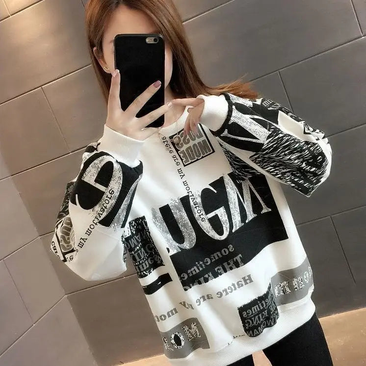 Long Sleeved Loose Plus Size Fashionable Age Reducing Hoodie Style for Chubby Girls Retro Western