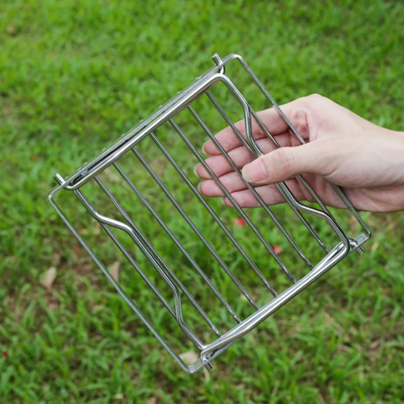 Outdoor Stainless Steel Camping Stove Holder Portable Folding Mini Barbecue Rack