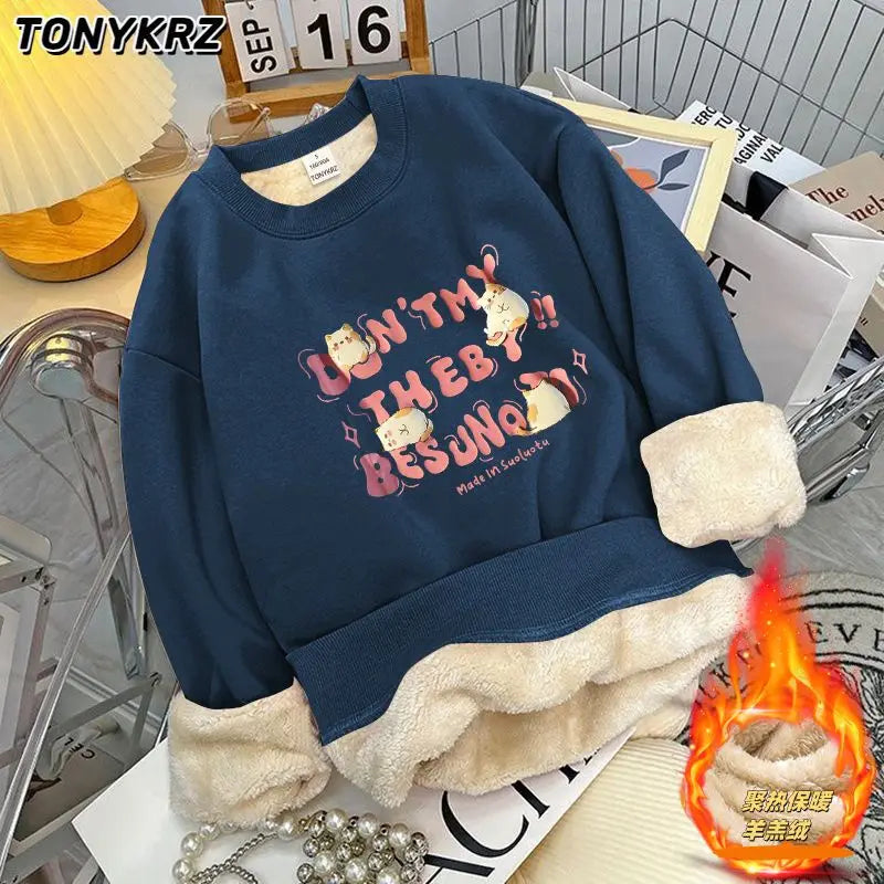 Fleece hoodie zonder capuchon voor dames en heren, dikke lamsfleece ronde hals, High Street top