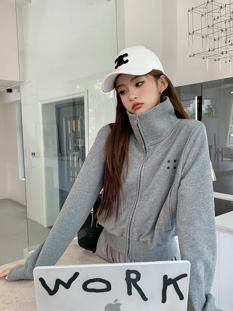 Coltruien voor dames, effen ritsontwerp, chique Koreaanse stijl, eenvoudig