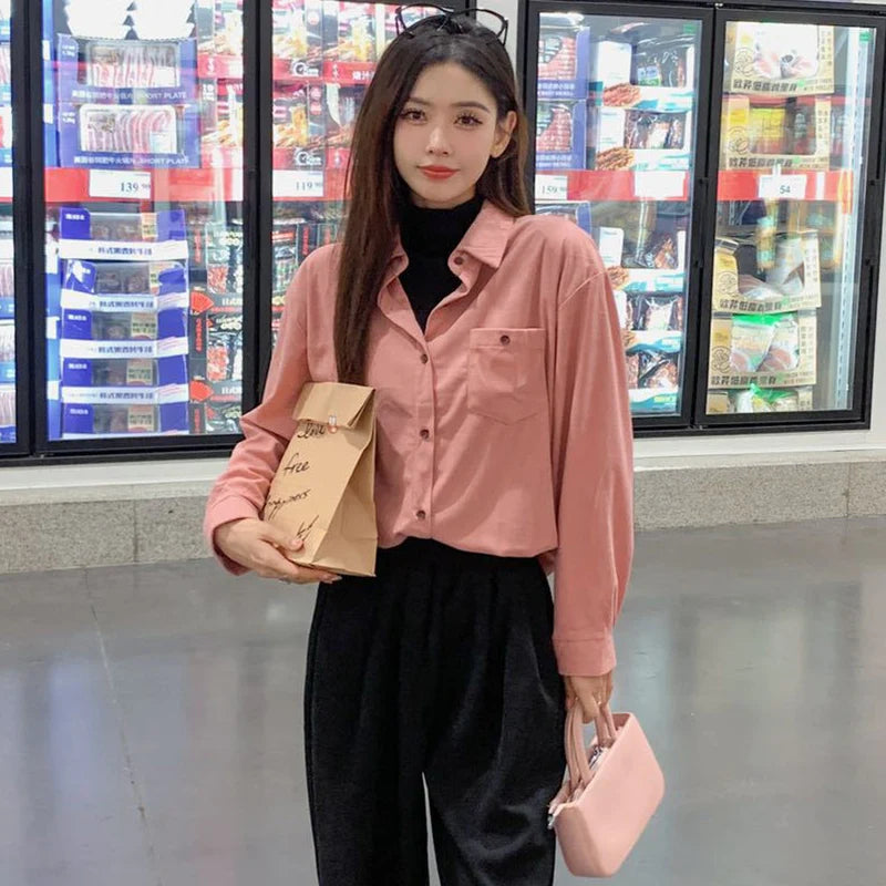 Mode Turn Down Collar Dames Shirt Enkelrijs Lange Mouw Blouses Vrouw