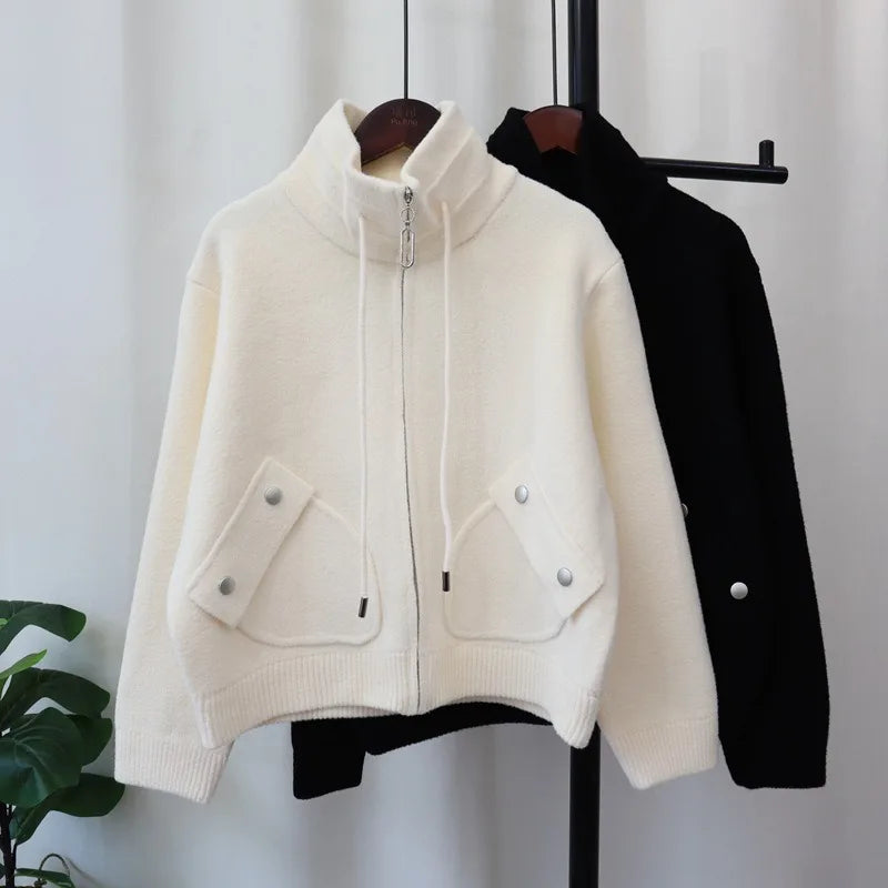 Herfst Winter Casual Losse Alle Maten Rits Gebreide Cardigan Rias Party Rood