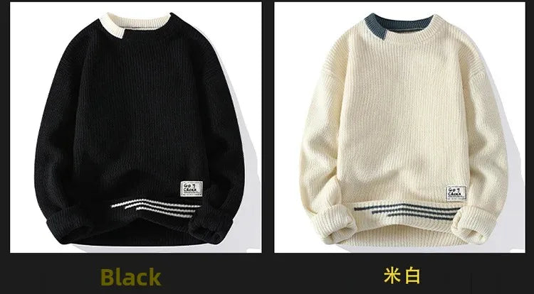 Casual round Neck Knitted Sweater Men s Base Layer Trendy Autumn Winter Style