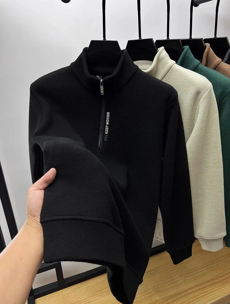 Thickened Fleece Zipper Hoodie Men s Long Sleeve Stand Collar Warm Outerwear Shirt Autumn Winter