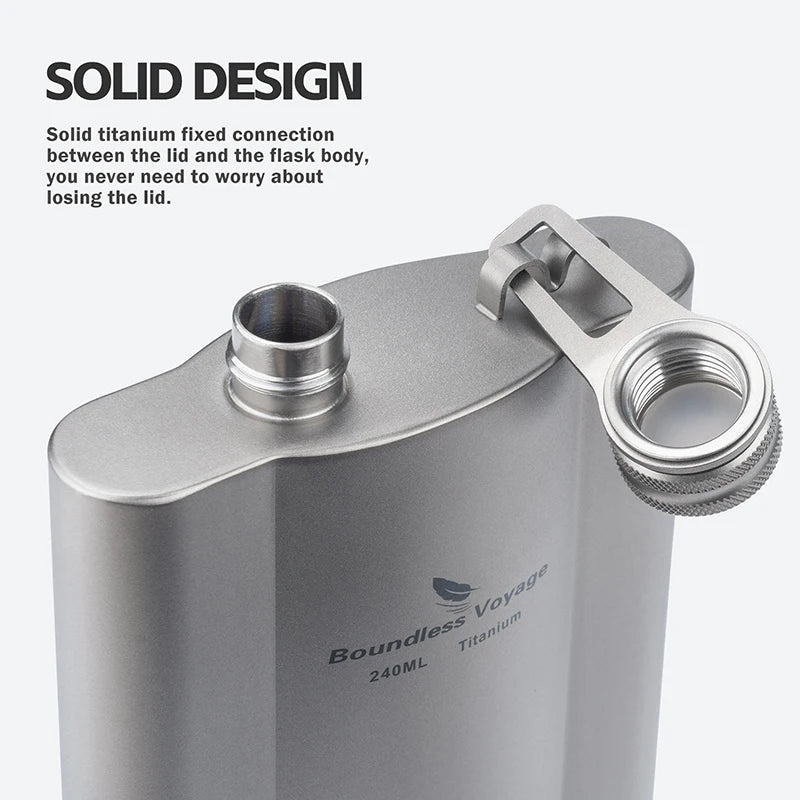 Фляжка Boundless Voyage Titanium Hip Flask 180 мл / 240 мл, ультралегкая, маленькая бутылка для ликера