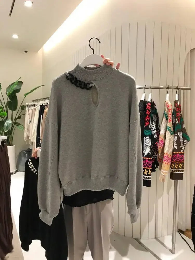 Loose Hollow Thin Sweatshirt Slim and Versatile Tops Ins Trendy