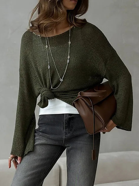 Bornladies Simple Solid Color Long Sleeved Sweater Women s Spring Knitted Hollow
