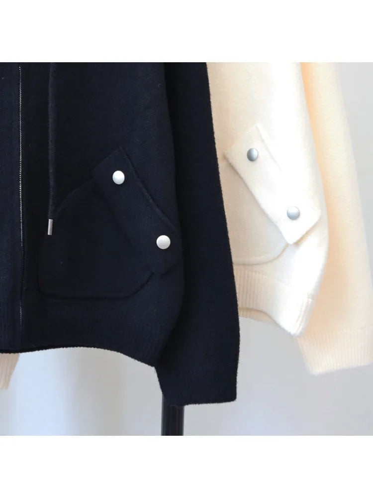 Herfst Winter Casual Losse Alle Maten Rits Gebreide Cardigan Rias Party Rood