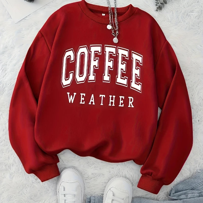 Herfst Warme Dames Sweatshirts Koffie Weer Letter Gedrukte Hoodies Comfortabel