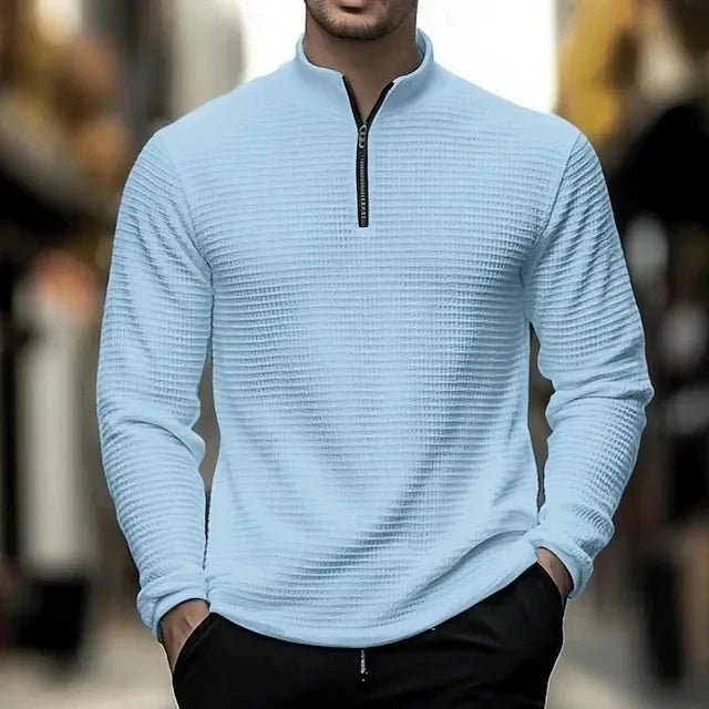 Casual Men s Half Zip Sweatshirt Simple Stand Collar Base Shirt Loose Fit Autumn Winter American