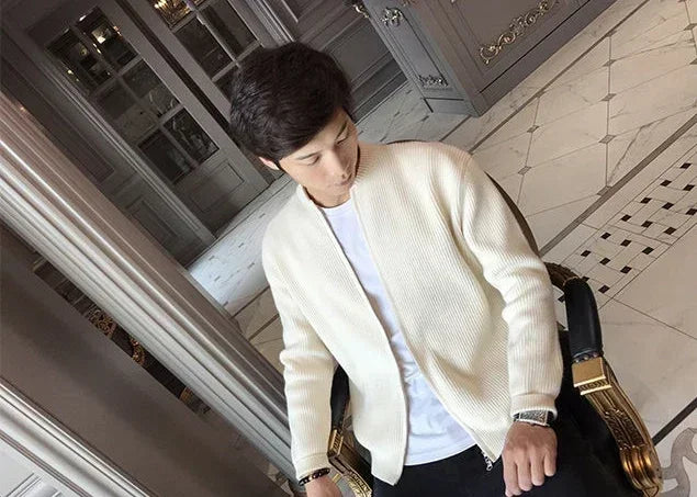 Man Clothes Coat Zipper Plain Knitted Sweaters for Men Jacket Zip up Cardigan