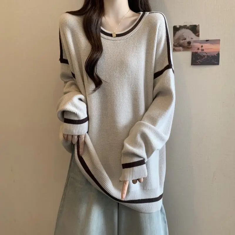 Plus Size Women s Round Neck Loose Slim Sweatshirt Versatile Knitted Top