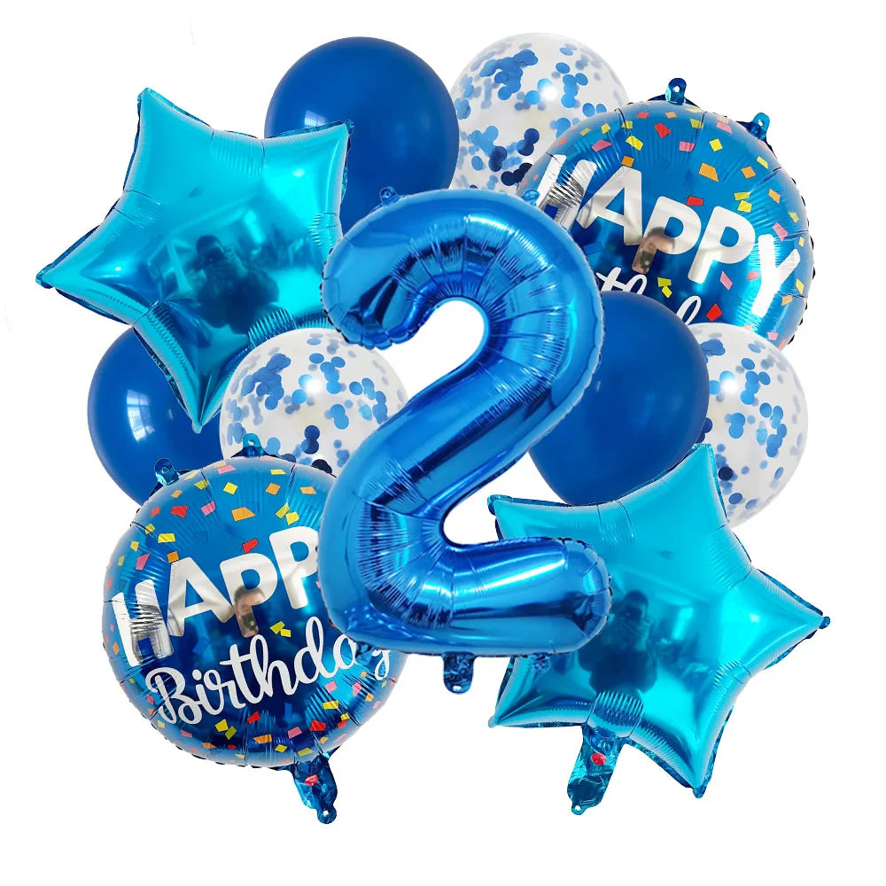 13pcs bag Blue Balloons Mixed Number Balloons Birthday Party Decorations Boys