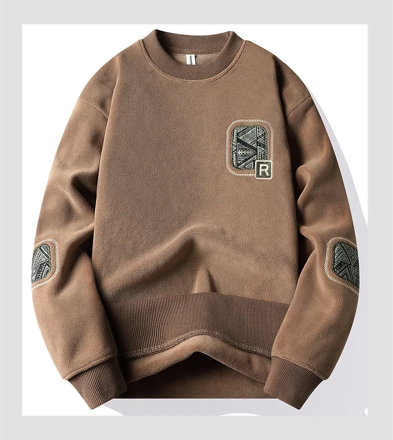 Men s Fashion Thick Hoodie Embroidery Pullover Fleece Lined Men s Winter Clothes
