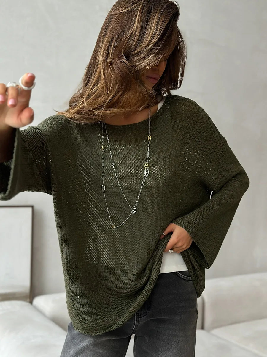 Bornladies Simple Solid Color Long Sleeved Sweater Women s Spring Knitted Hollow