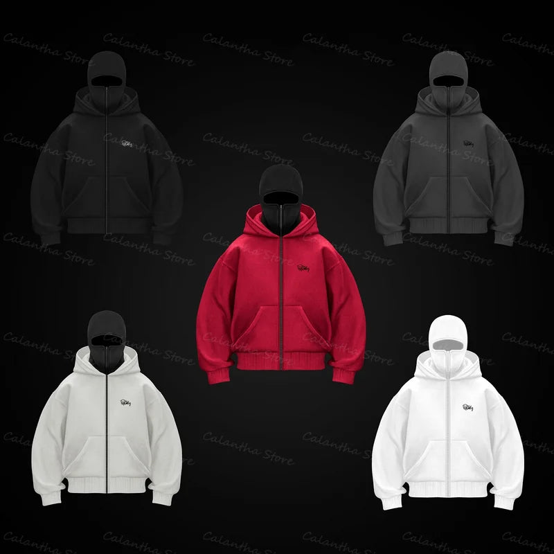 Men s Balaclava Zip Hoodie Winter Warm Casual Sweatshirt with Hooded Face Mask