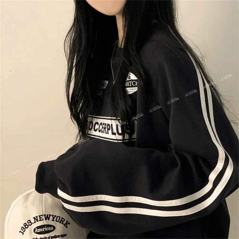 American Thin Round Neck Sweatshirt Women in Spring Autumn Korean Loose Versatile Top