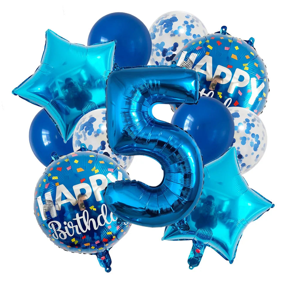 13pcs bag Blue Balloons Mixed Number Balloons Birthday Party Decorations Boys