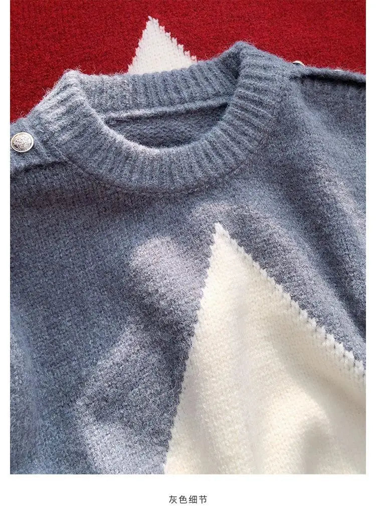 Kerstrode losse trui voor dames, herfst- en wintermode, gebreide top, dik