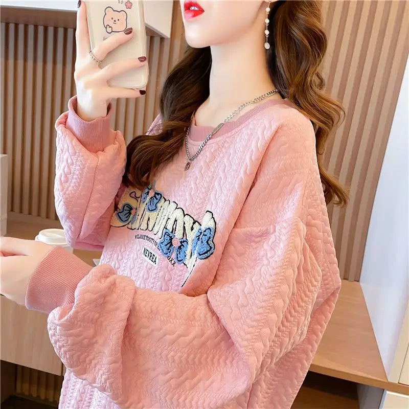Hoodie Women s Korean Version Loose and Versatile Jacquard Design Lazy Style Thin Jacket