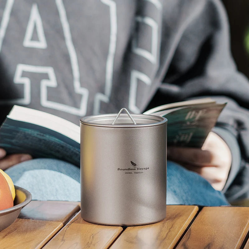Boundless Voyage 350ml Titanium Cup with Lid Double Walled Mug Tea Coffee