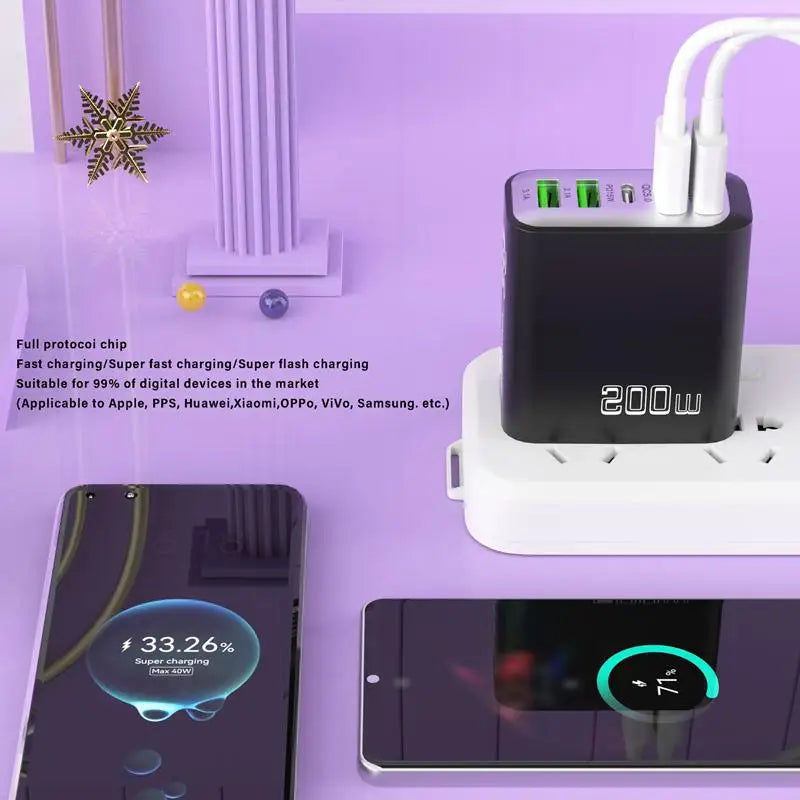 Total 200w Fast Charging Charger Five Ports Mobile Phone Charger 3u+2c