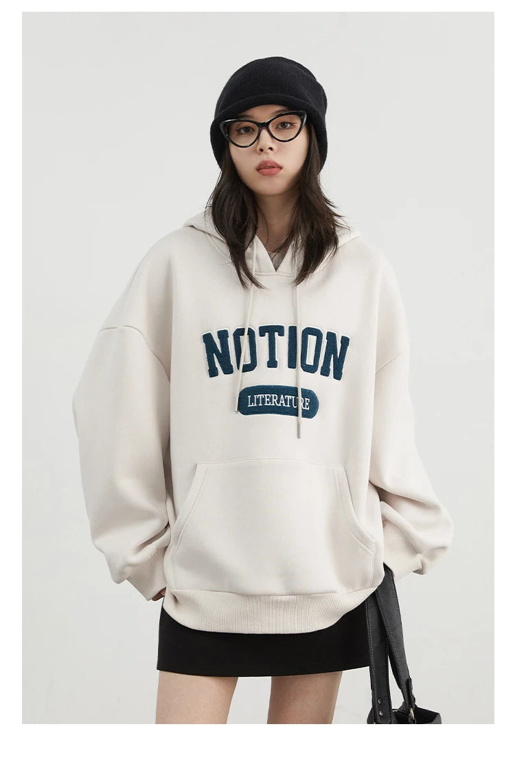 Chic VEN Women Sweatshirts Loose Casual Oversized Hooded Letter Patch Hoodie Female Fleece Woman Top
