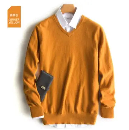 Classic Pullover V Neck Sweater Men Autumn Winter Cashmere Cotton Blend Warm Jumper Clothes Pull