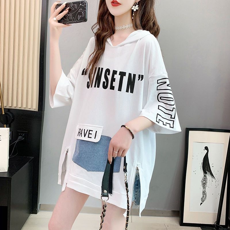 Zomer Harajuku Y2K Hooded Schouder Mouw V-hals T-shirts Dames Mode Letter