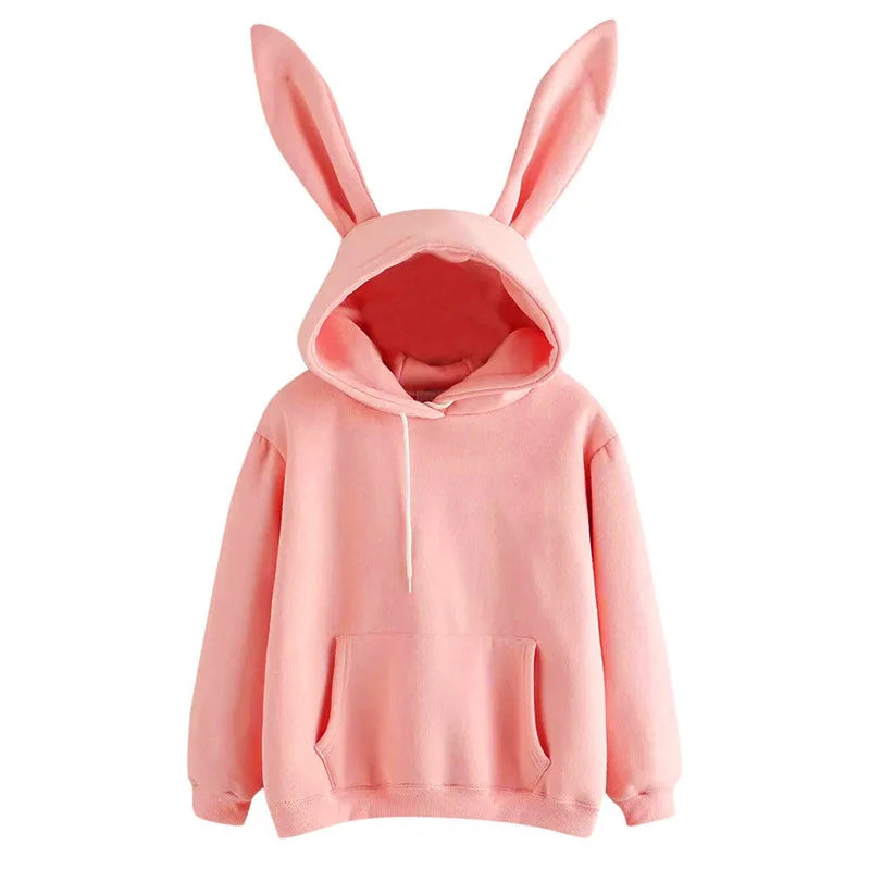 Herfst- en winterkleding voor dames Harajuku Wei hooded rabbit hoodie effen kleur