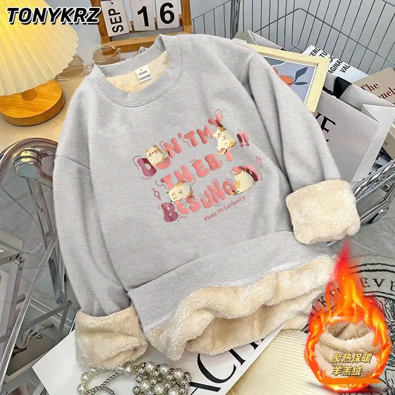 Fleece hoodie zonder capuchon voor dames en heren, dikke lamsfleece ronde hals, High Street top