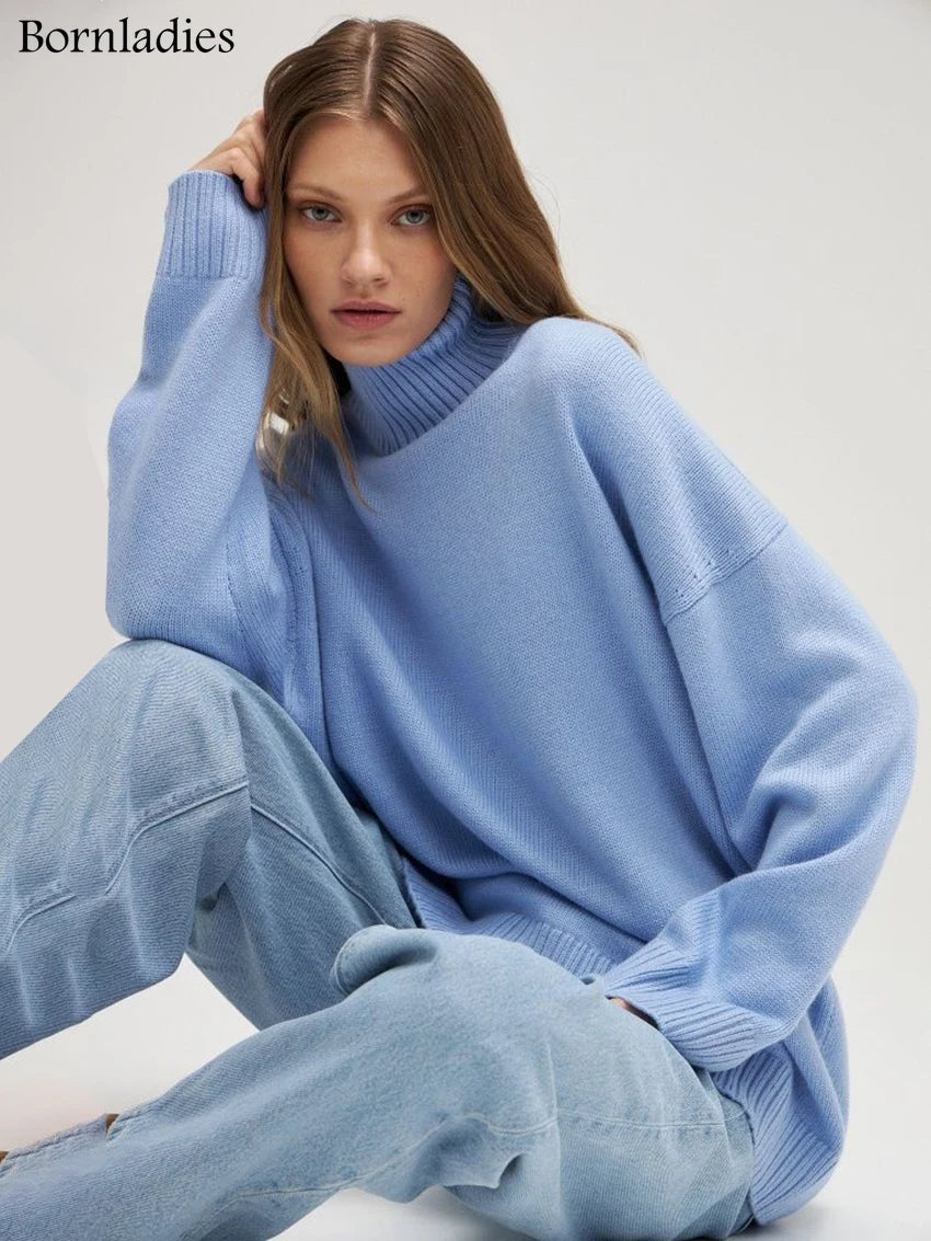 Bornladies Dames Turtleneck Trui Herfst Dikke Warme Trui Tops Winter