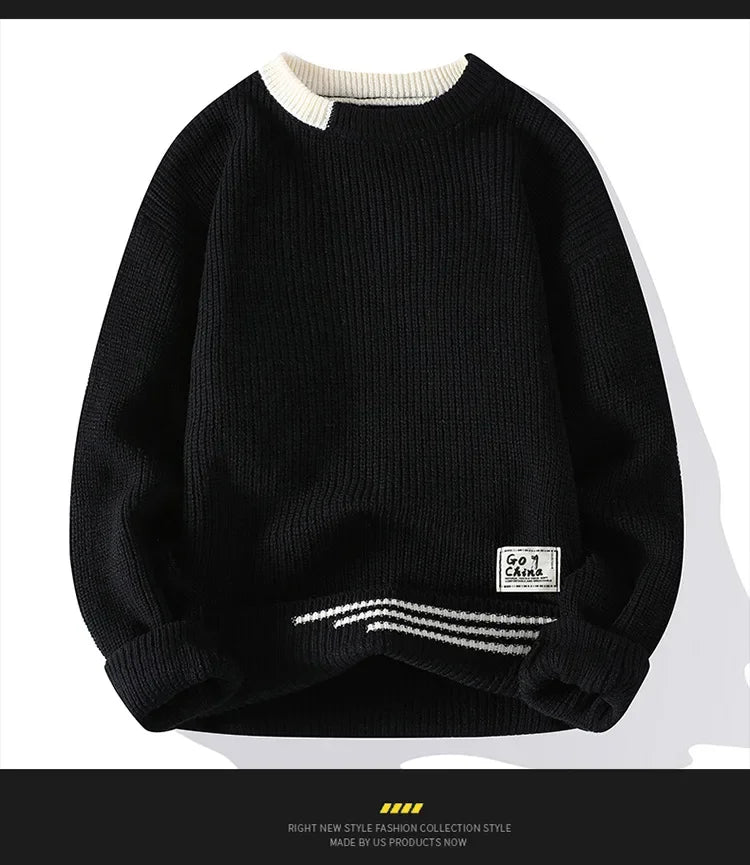 Casual round Neck Knitted Sweater Men s Base Layer Trendy Autumn Winter Style