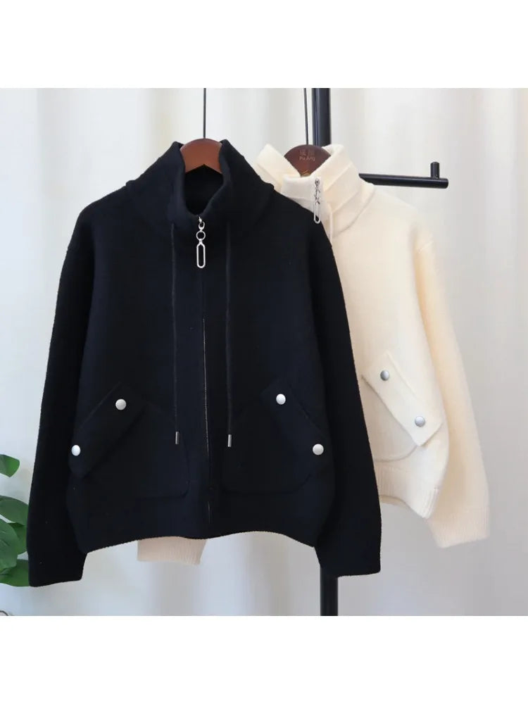 Herfst Winter Casual Losse Alle Maten Rits Gebreide Cardigan Rias Party Rood