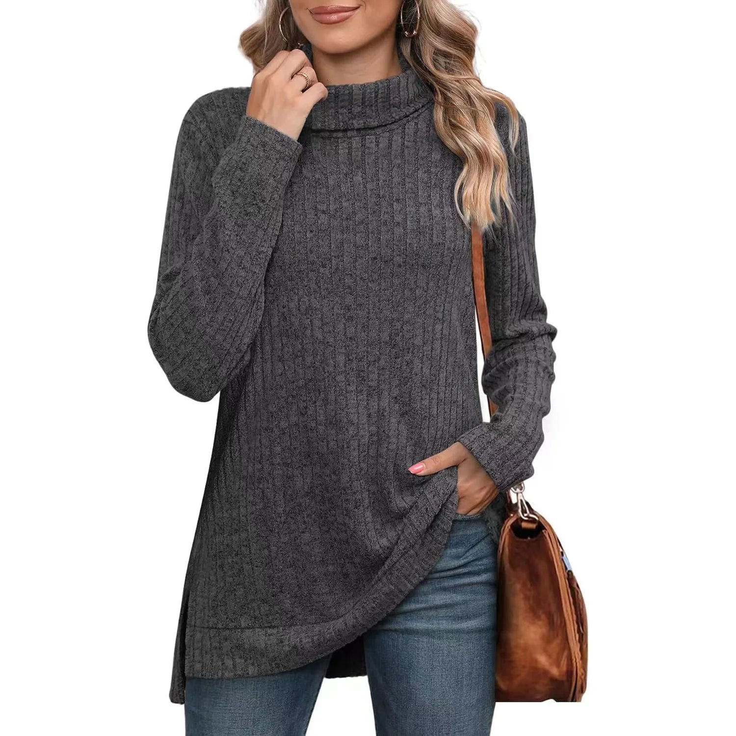 Effen herfst dames oversized coltrui truien lange mouwen