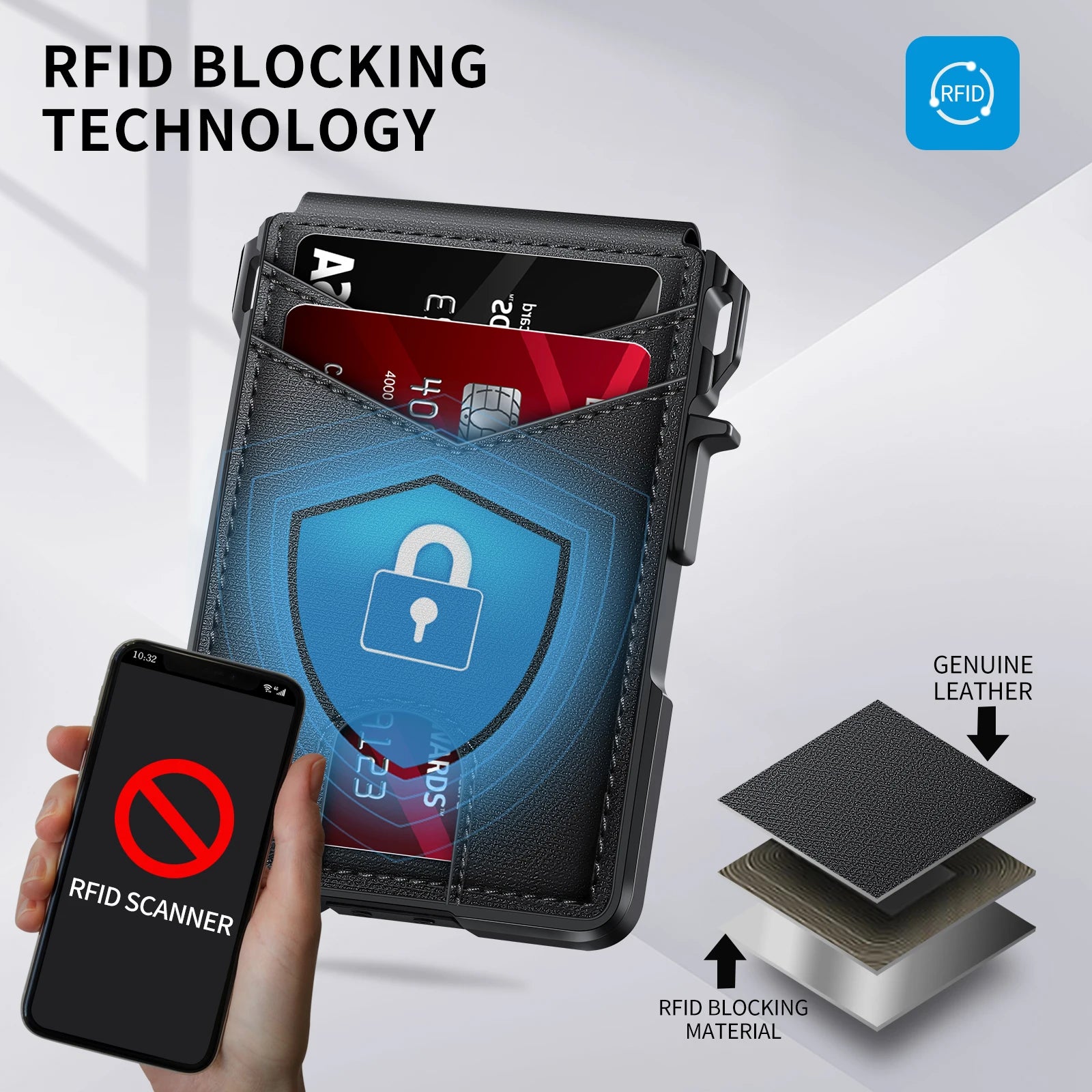 Mens Wallet Tactical Bifold Wallets for Men Metal Rfid Blocking Aluminum Money