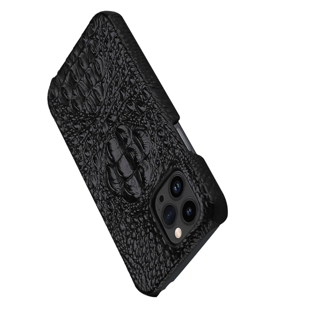 Leren telefoonhoesje voor iPhone 15 Pro Max hoesje met 3D krokodillenpatroon