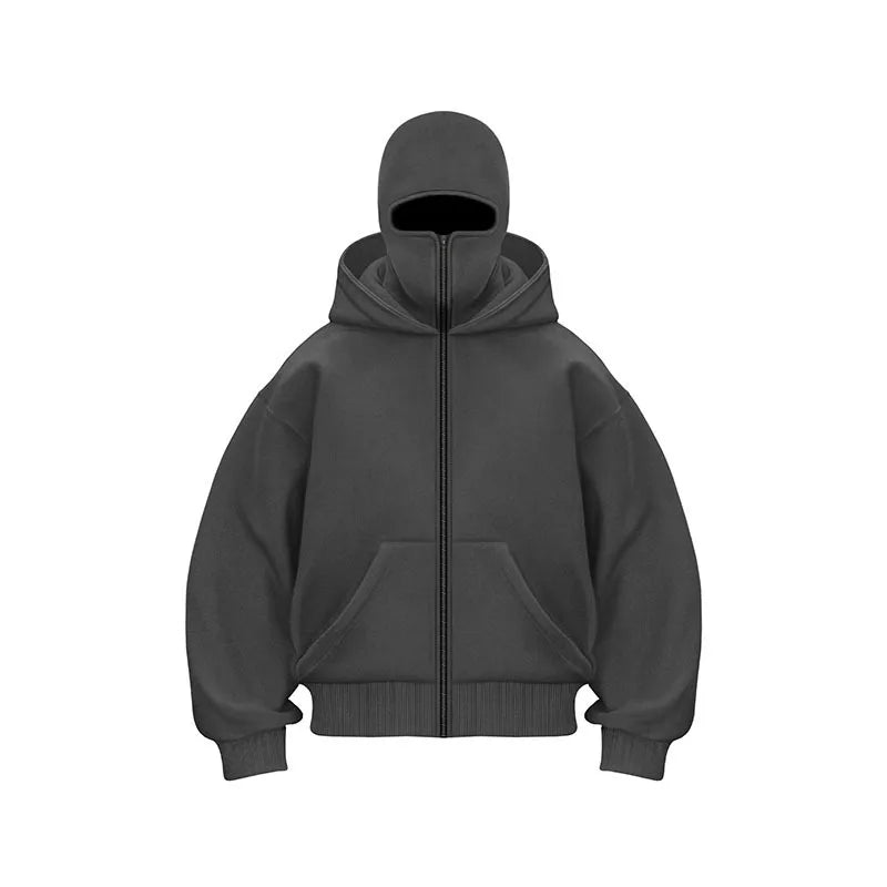 Men s Double Hat Mask Zipper Design Winter Windproof Hoodie Sports Jacket