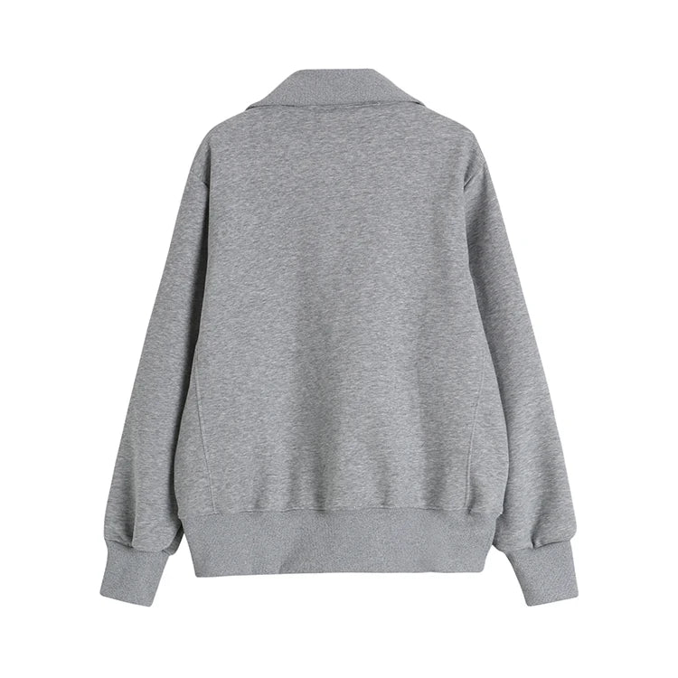 Herfst Winter BM Collar Polo Hoodie met rits voor dames met dikke fluweel en losse capuchon