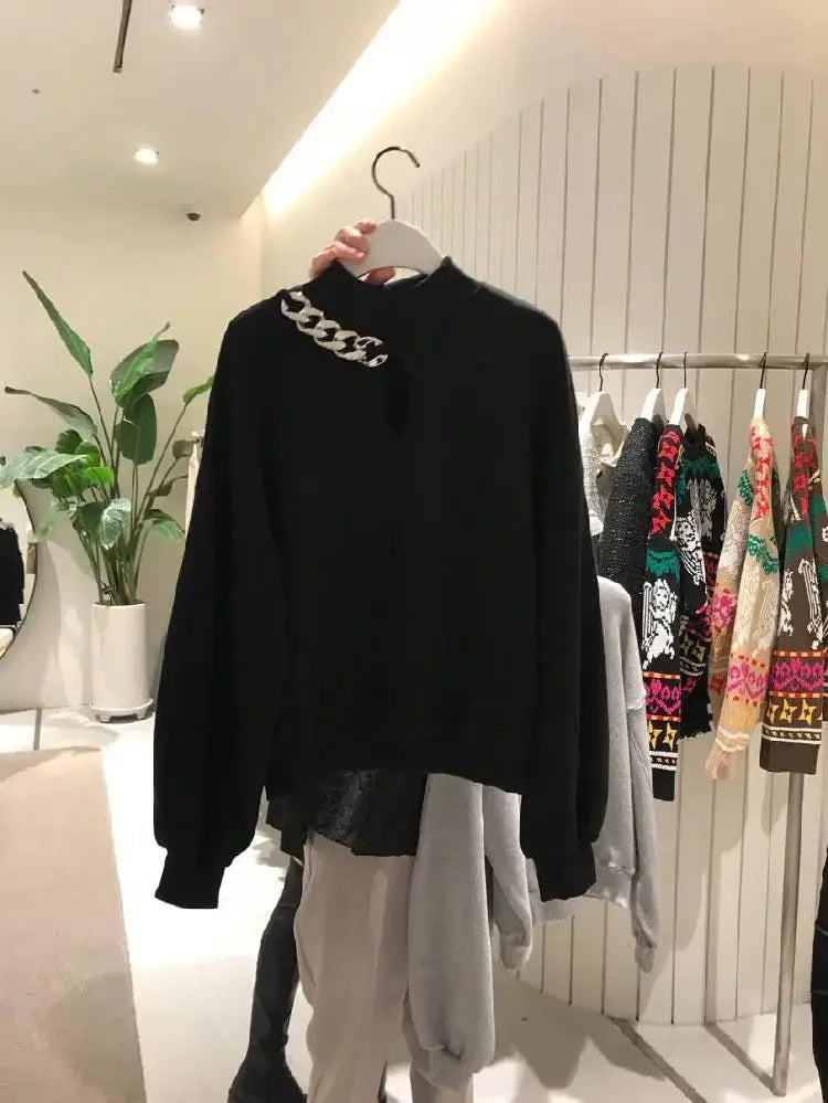 Loose Hollow Thin Sweatshirt Slim and Versatile Tops Ins Trendy