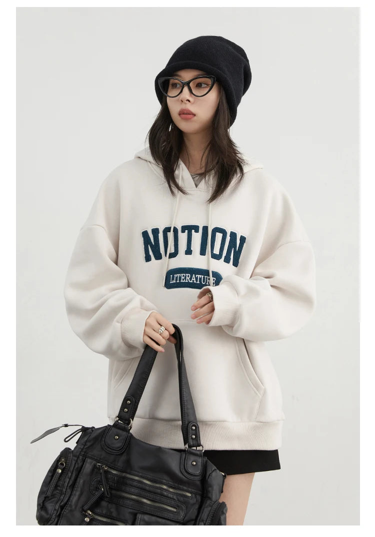 Chic VEN Women Sweatshirts Loose Casual Oversized Hooded Letter Patch Hoodie Female Fleece Woman Top