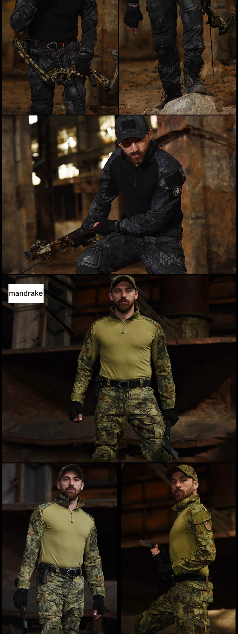 Tactical Camouflage Uniform Clothes Mens Outdoor Paintball Hunting Combat Shirt + Pants with Knee