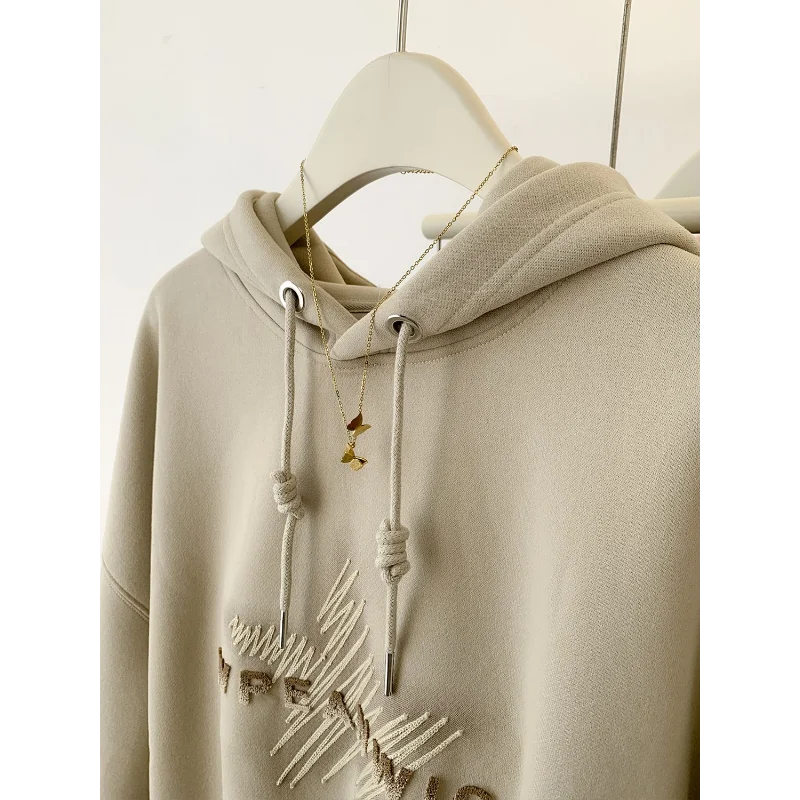 American Retro Hooded Sweatshirt Women in Spring and Autumn Design Feel Loose and Lazy Versatile Top