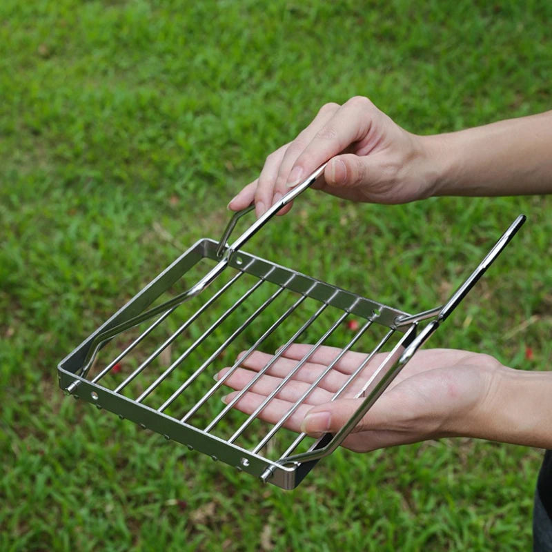 Outdoor Stainless Steel Camping Stove Holder Portable Folding Mini Barbecue Rack