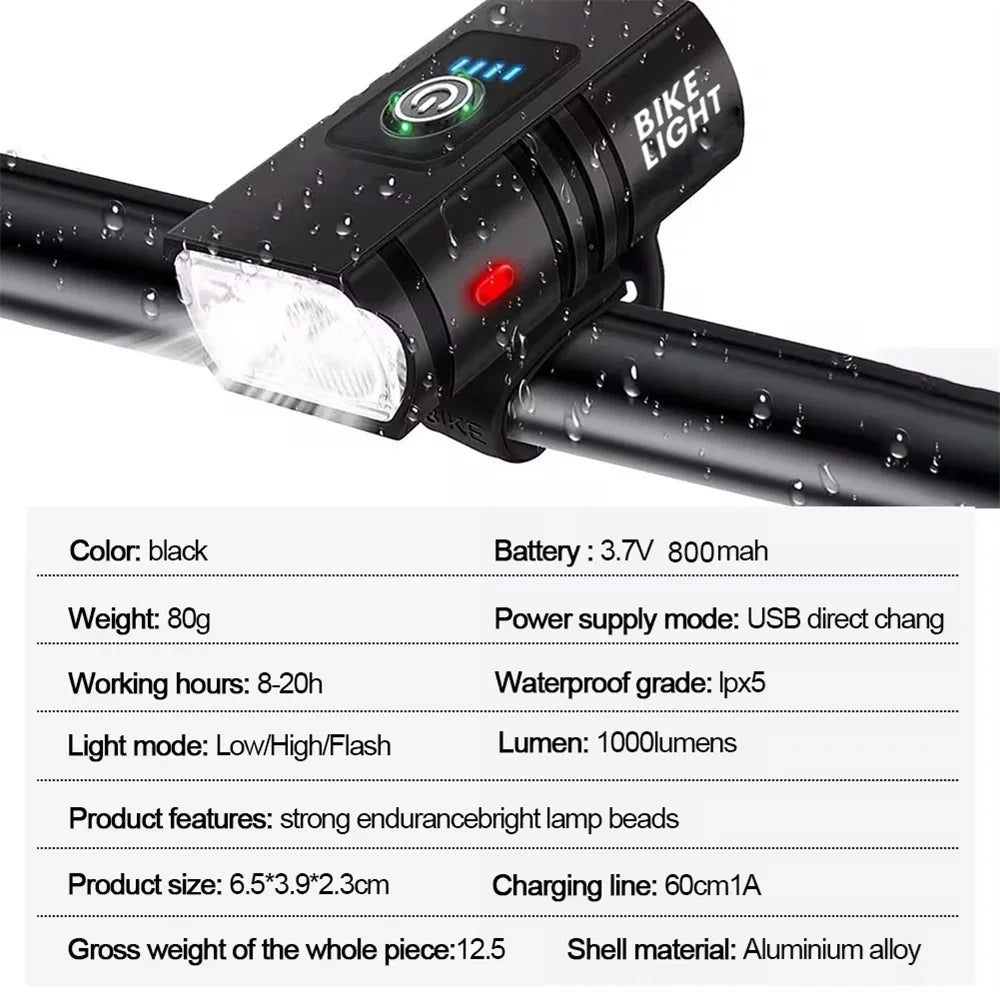 Bk02 Fietslamp USB Oplaadbaar T6 LED Fietsverlichting 6 Standen MTB Zaklamp