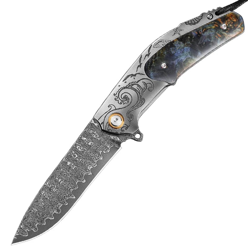 Handmade Damascus Steel Pocket Knife, Men s and Women s Folding Knife, Outdoor